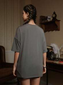 ROMWE Academia Áo thun nữ Thú vật Lễ Các Thánh Giải trí - Xám - Xem 2