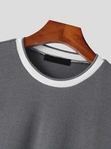 男士拼接邊針織上衣 - 灰色 - 查看 3