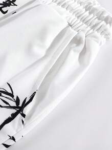 ROMWE MEN Anime Spring/Summer Casual Graphic White Men Chinese Letter & Dragon Graphic Drawstring Waist Shorts, School - White - View 4