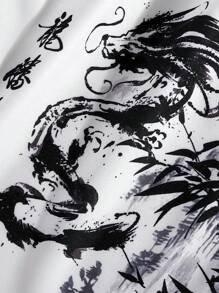 ROMWE MEN Anime Spring/Summer Casual Graphic White Men Chinese Letter & Dragon Graphic Drawstring Waist Shorts, School - White - View 6