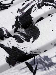 ROMWE MEN Anime Spring/Summer Casual Graphic White Men Chinese Letter & Dragon Graphic Drawstring Waist Shorts, School - White - View 7