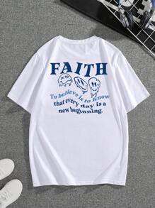 男士表情和標語圖案T恤 - 白色 - 查看 1