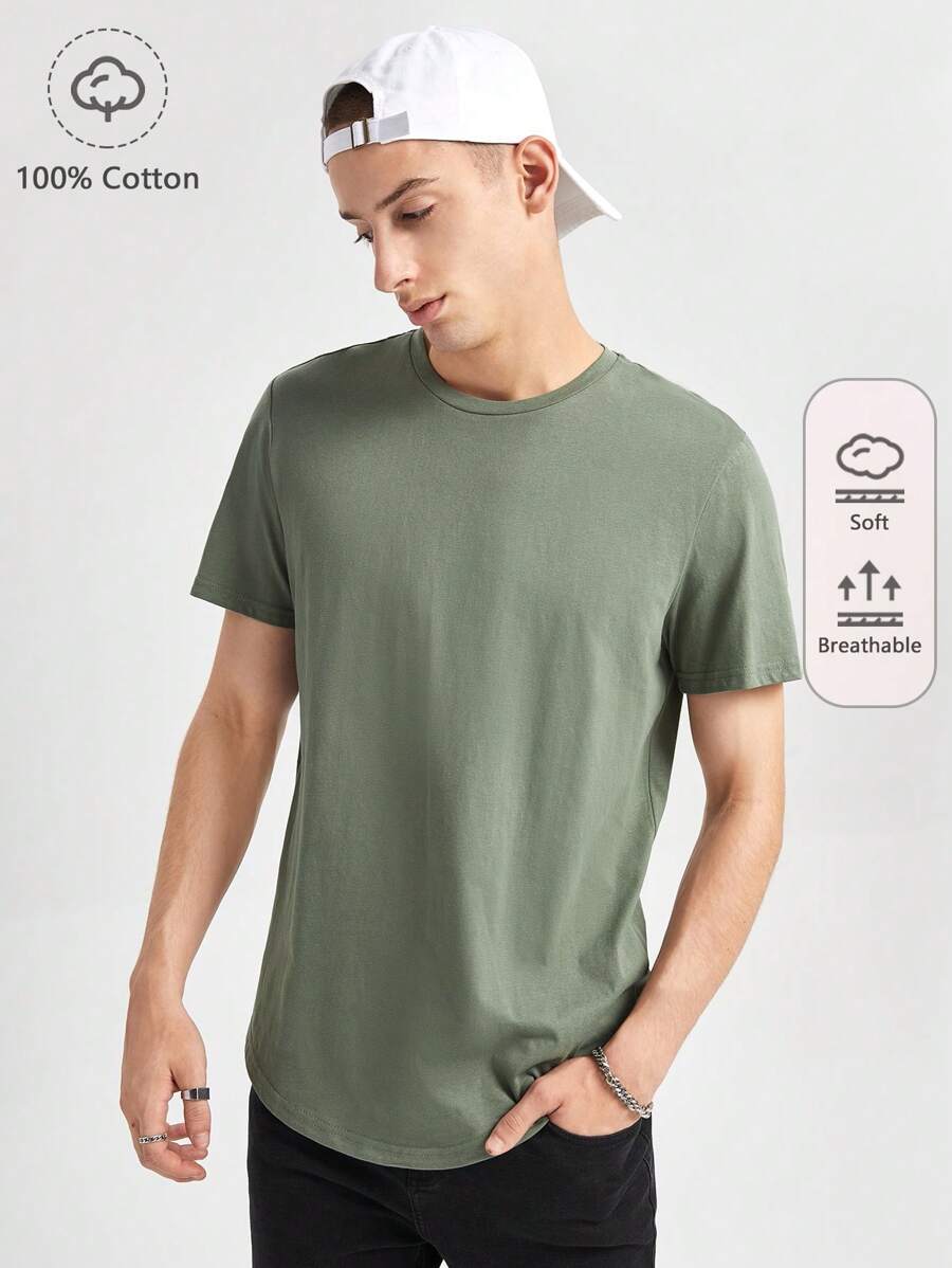 Manfinity RebelGame Men 100% Cotton Solid Round Neck Tee - Mint Green - View 1