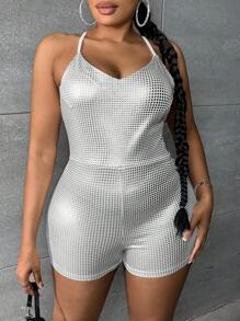 Slaydiva 大碼露背交叉吊帶連體短褲 - 白色 - 查看 5