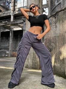 SHEIN ICON Camiseta crop con parche de letra - Negro - Ver 9