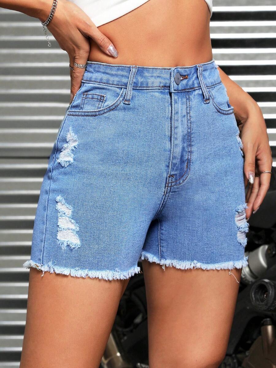 SHEIN ICON Quần short denim nữ - Màu xanh lam - Xem 1