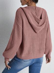 RueChic Zip Up Drop Shoulder Hooded Cardigan - Redwood - View 2