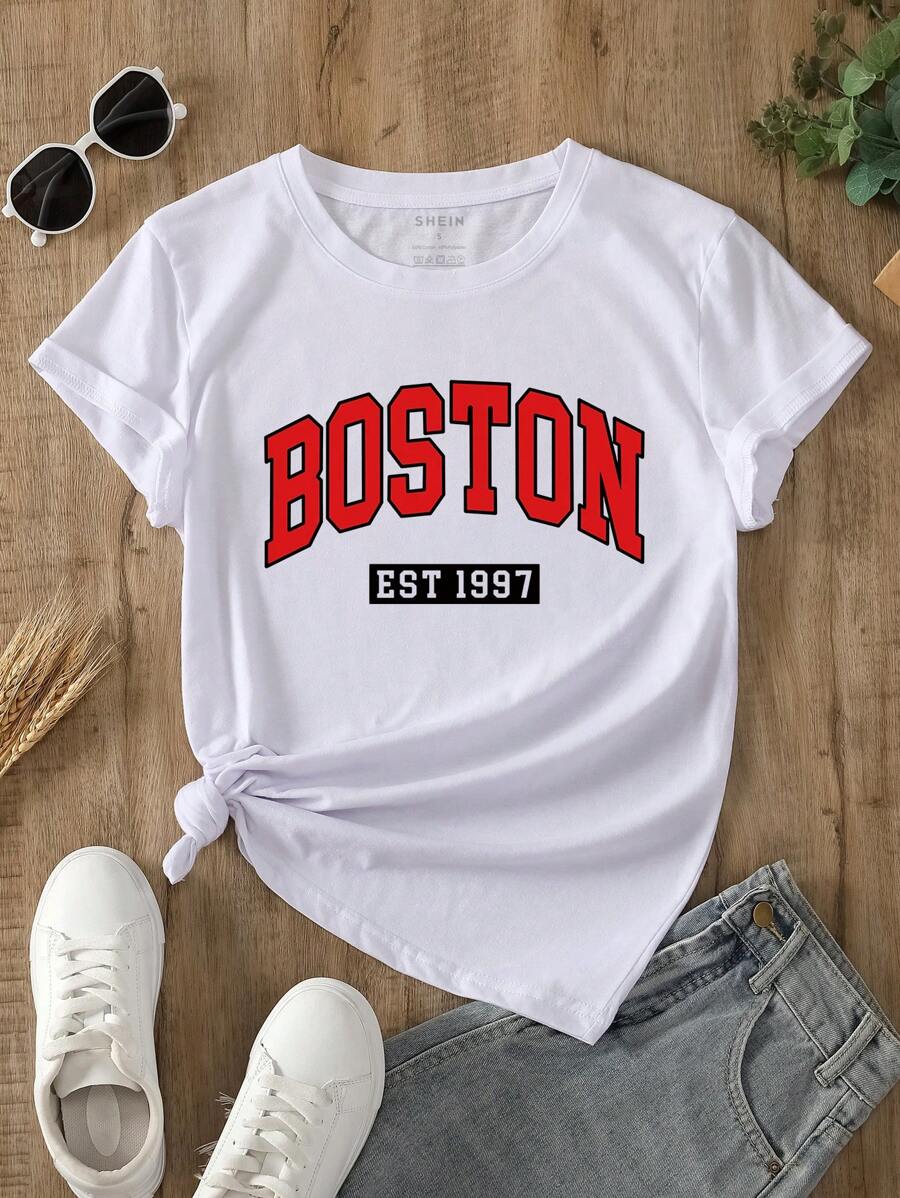 INAWLY Áo thun họa tiết chữ cái - trắng - Xem 1