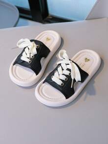 Kids Lace Up Detail Slippers - Black - View 1