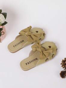 Kids Bow Decor Hollow Out Slippers - Khaki - View 5