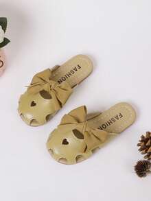 Kids Bow Decor Hollow Out Slippers - Khaki - View 6
