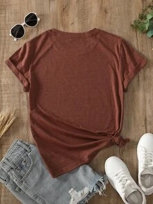SHEIN LUNE Butterfly And Slogan Graphic Tee - Rust Brown - View 2