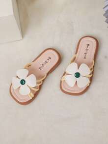 Kids Floral Decor Slippers - Beige - View 4