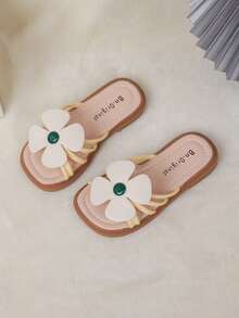 Kids Floral Decor Slippers - Beige - View 5
