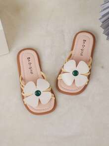 Kids Floral Decor Slippers - Beige - View 9