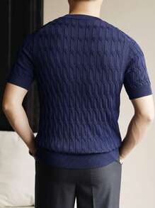 Áo dệt kim nam màu trơn Giải trí - Màu xanh hải quân - Xem 2