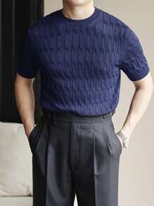 Áo dệt kim nam màu trơn Giải trí - Màu xanh hải quân - Xem 3