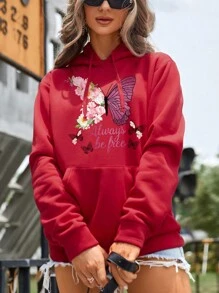 SHEIN LUNE Quần áo thể thao nữ Dây kéo Túi Hoa Loại bướm Giải trí - Đỏ - Xem 3