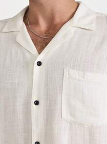 NITAGUT Hombres Camisa unicolor de cuello con solapa con botón delantero - Blanco - Ver 4