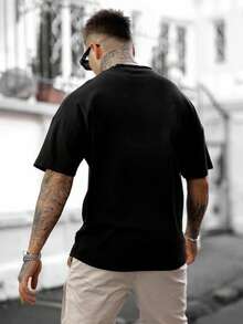 Men Letter Graphic Drop Shoulder Tee - Black - View 2