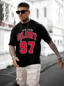 Men Letter Graphic Drop Shoulder Tee - Black - View 4