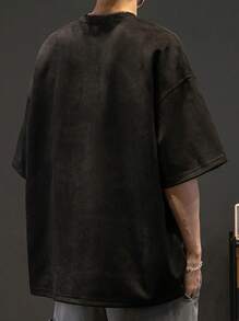 男士字母圖案落肩T恤 - 黑色 - 查看 2