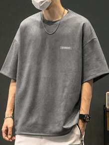 Áo thun & Áo lót Nam Đắp vá Lá thư Giải trí - Màu xám đen - Xem 4