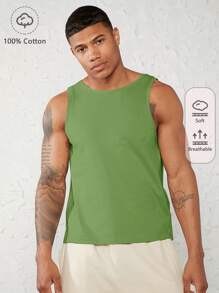 GENTILAND Men 100% Cotton Solid Tank Top - Lime Green - View 1