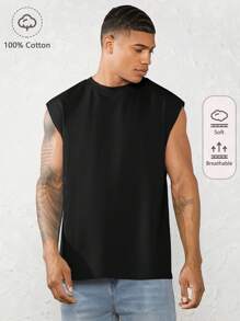 Manfinity VCAY Men 100% Cotton Solid Tank Top - Black - View 1