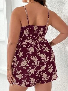SHEIN Holidaya Jumpsuits Plus Size Trọn gói Thắt lưng Hoa Tất cả trên in Boho - Màu Tím - Xem 2