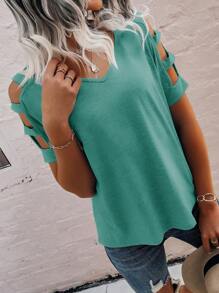 SHEIN LUNE Cut Out Dolman Sleeve Tee - Green - View 6