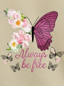 INAWLY Áo hoodie lót nhiệt có dây rút túi Kangaroo in họa tiết bướm và hoa, áo dài tay - Màu Khaki - Xem 6