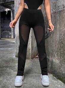 SHEIN ICON Quần nữ Tương phản Mesh Tim Slogan Gợi cảm - màu đen - Xem 1