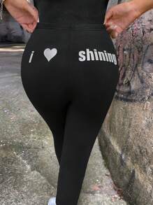 SHEIN ICON Quần nữ Tương phản Mesh Tim Slogan Gợi cảm - màu đen - Xem 4
