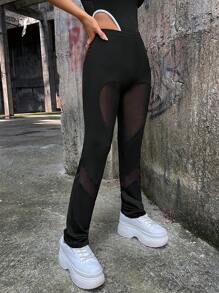 SHEIN ICON Quần nữ Tương phản Mesh Tim Slogan Gợi cảm - màu đen - Xem 6