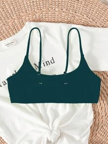 SHEIN Swim 素色可調整肩帶比基尼泳裝上衣 - 墨綠色 - 查看 2