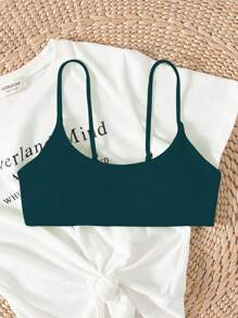 SHEIN Swim 素色可調整肩帶比基尼泳裝上衣 - 墨綠色 - 查看 3