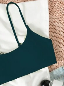 SHEIN Swim 素色可調整肩帶比基尼泳裝上衣 - 墨綠色 - 查看 4