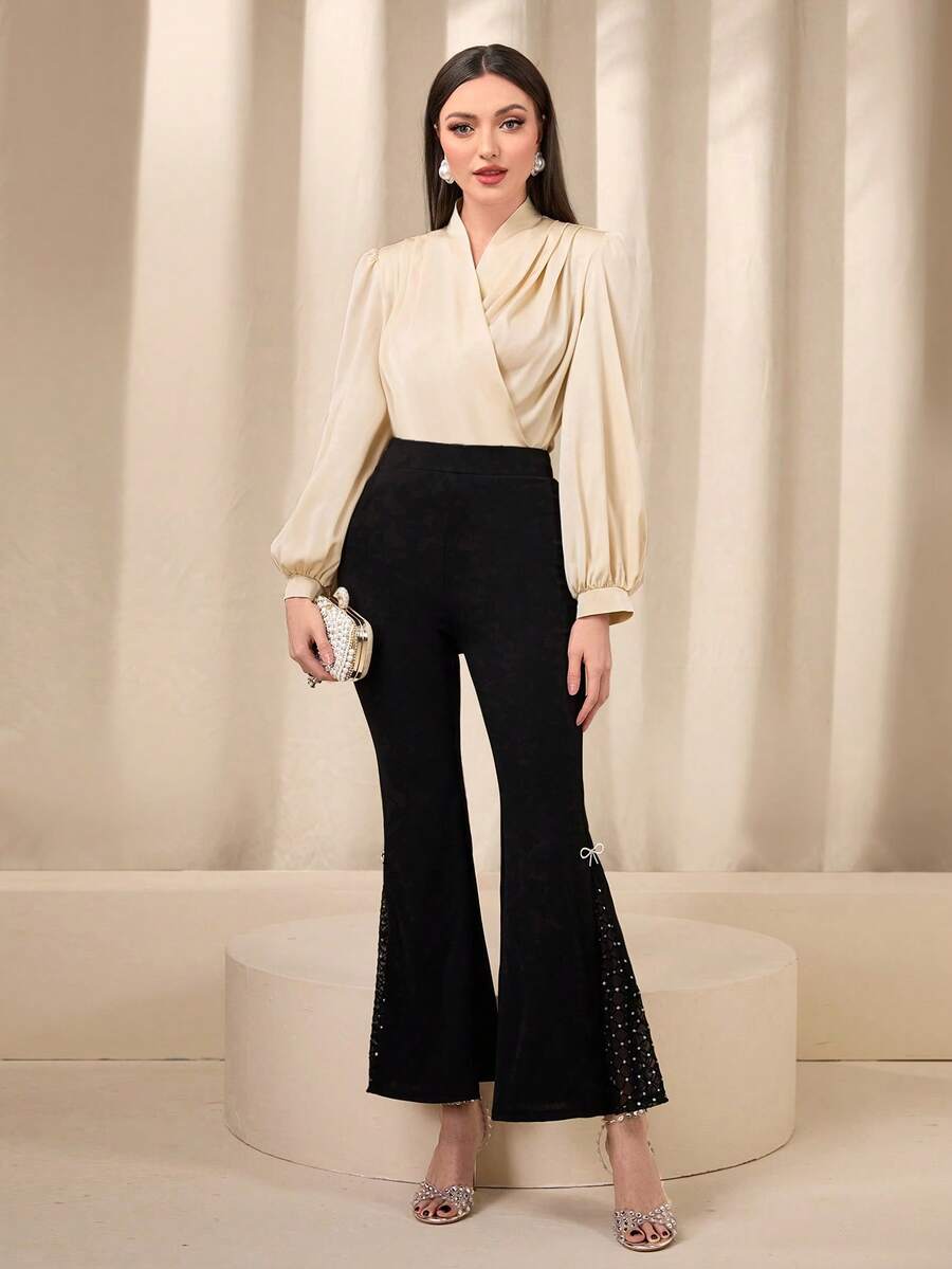 Modelyn Áo sơ mi nữ Trọn gói màu trơn Thanh lịch - Màu be - Xem 1