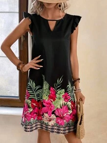 EMERY ROSE Váy tay lửng in họa tiết nhiệt đới thường ngày cho kỳ nghỉ của phụ nữ - Nhiều màu - Xem 3
