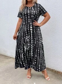 EMERY ROSE Đầm Plus Size Túi Cà vạt nhuộm Giải trí - Đen và trắng - Xem 6