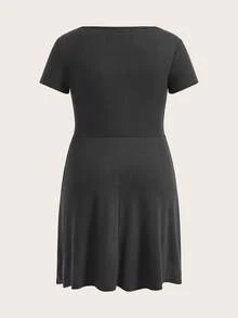 SHEIN EZwear 大碼前紐扣A字連衣裙 - 深灰色 - 查看 2