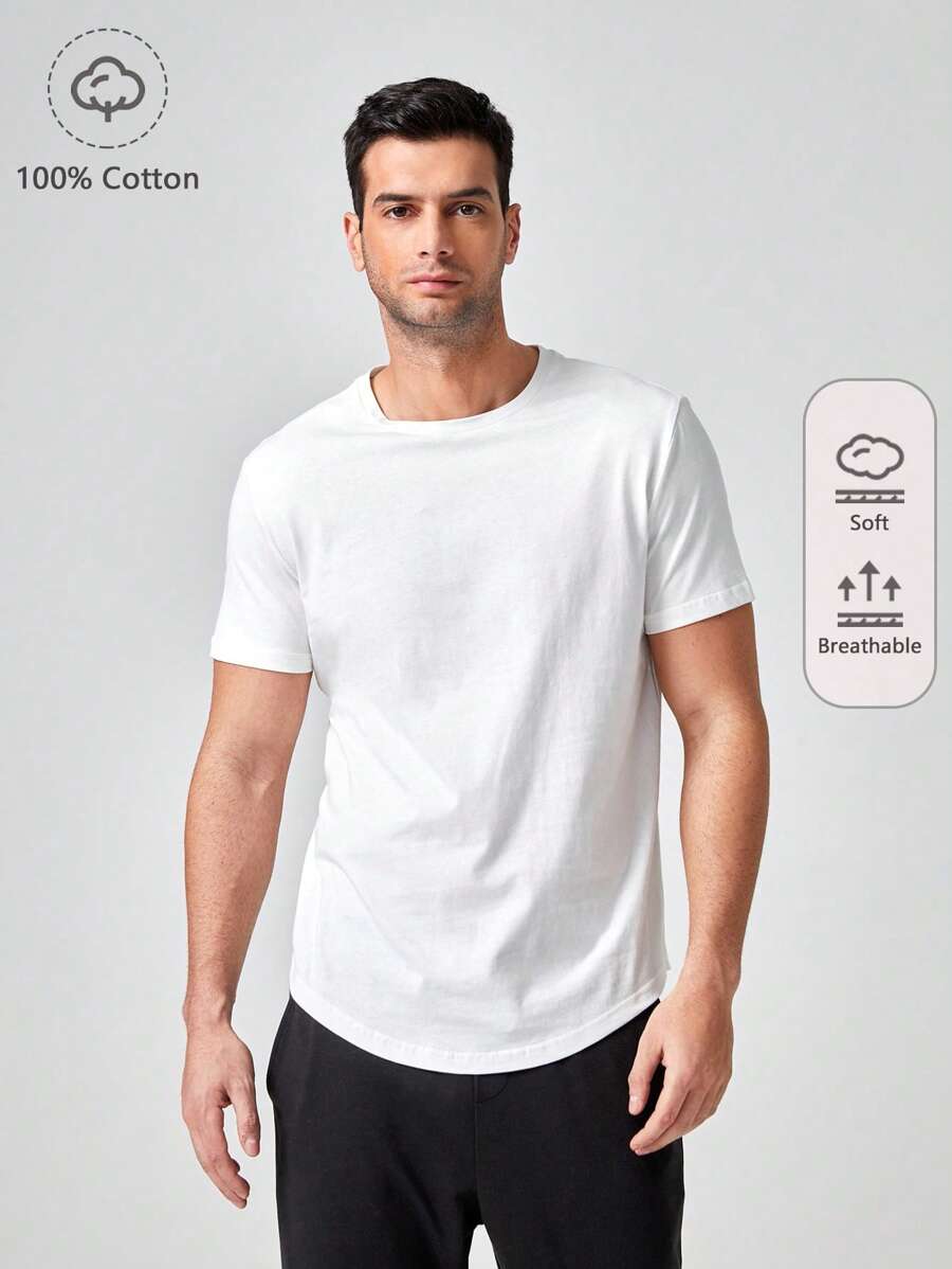 Manfinity VCAY Men T-Shirts Fit Crew Neck Short Sleeve Plain Casual Simple Summer 100% Cotton - White - View 1