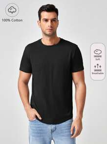 Manfinity RebelGame Men 100% Cotton Solid Round Neck Tee - Black - View 1