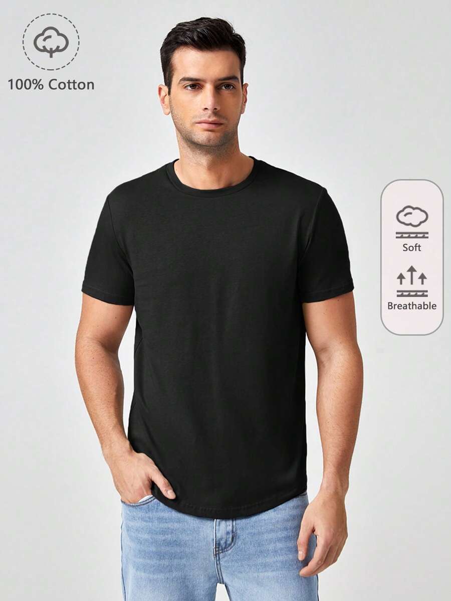 Manfinity RebelGame Men 100% Cotton Solid Round Neck Tee - Black - View 1