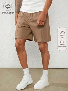 Manfinity NXTstreet Men 100% Cotton Seam Detail Drawstring Waist Shorts - Apricot - View 1