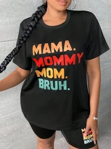 Slaydiva Plus Letter Graphic Tee & Biker Shorts