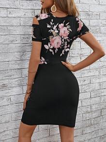 SHEIN Clasi 印花不對稱領鏤空緊身連衣裙 - 彩色 - 查看 3