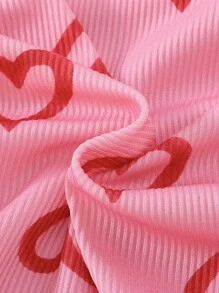 Toddler Girls Heart Print Bow Detail Ruched Side Dress - Pink - View 4