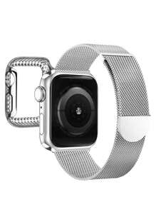 1 dây đeo đồng hồ bằng thép không gỉ & 1 vỏ trang trí bằng đá nhân tạo Tương thích với Apple Watch - Bạc - Xem 7